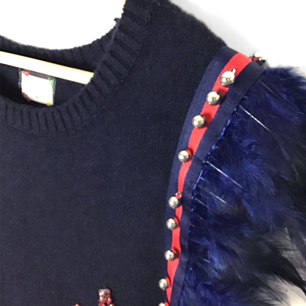 SHOWOFF Navy Blue Knit Embellished Graphic Sleeveless Dress - Picture 8 of 15